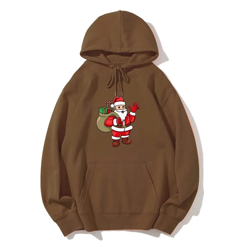 Santa Claus Cartoon Print Long Sleeve Christmas Hoodie