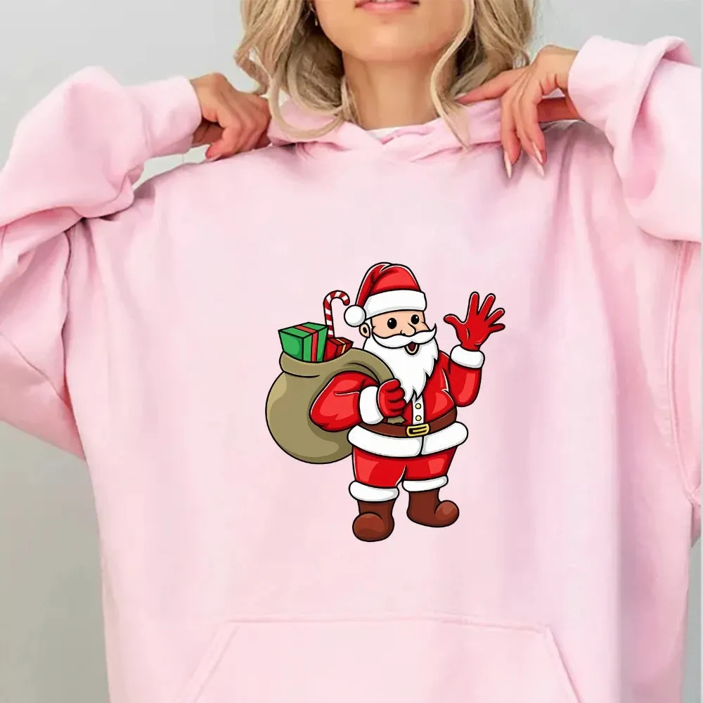 Santa Claus Cartoon Print Long Sleeve Christmas Hoodie