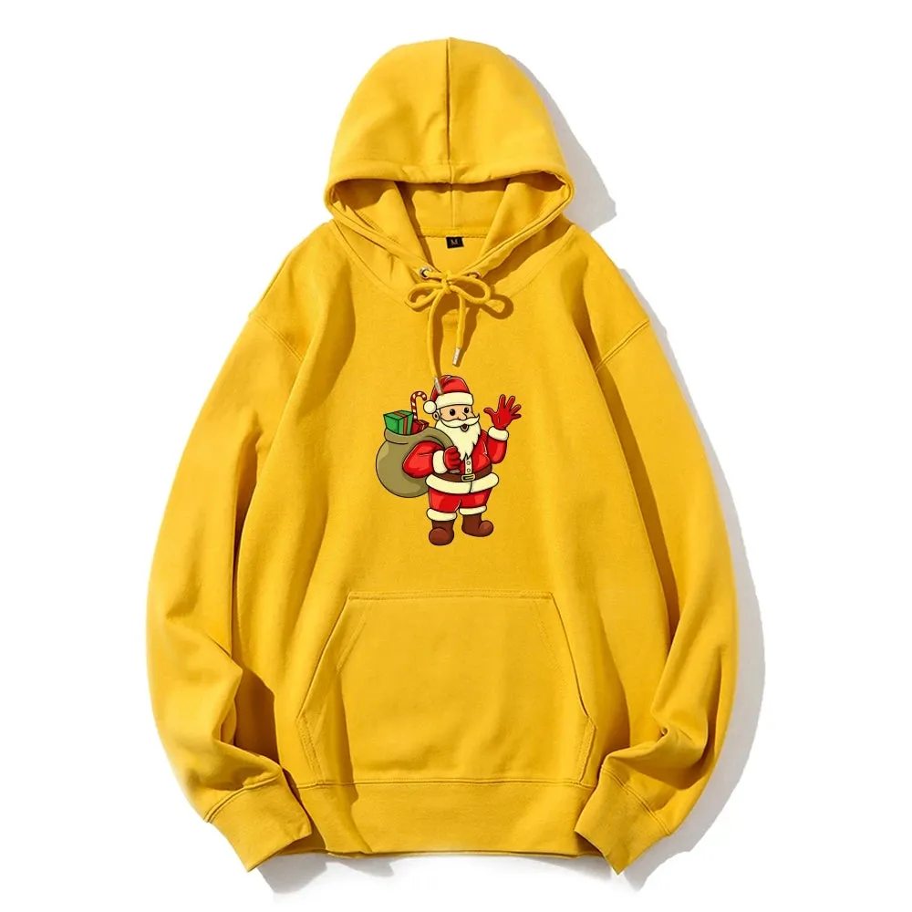 Santa Claus Cartoon Print Long Sleeve Christmas Hoodie