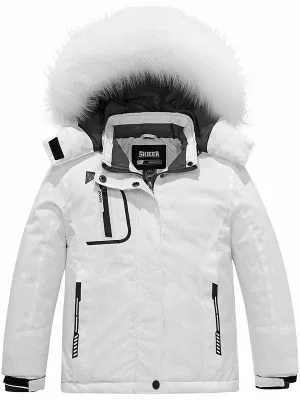 Skieer Girl's Ski Jacket Windproof Winter Jacket Fur Hooded Waterproof Rain Coat