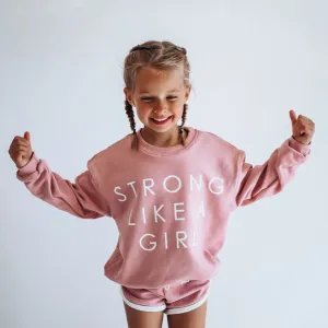 STRONG LIKE A GIRL | MAUVE | oversized  drop shoulder pullover | KIDS