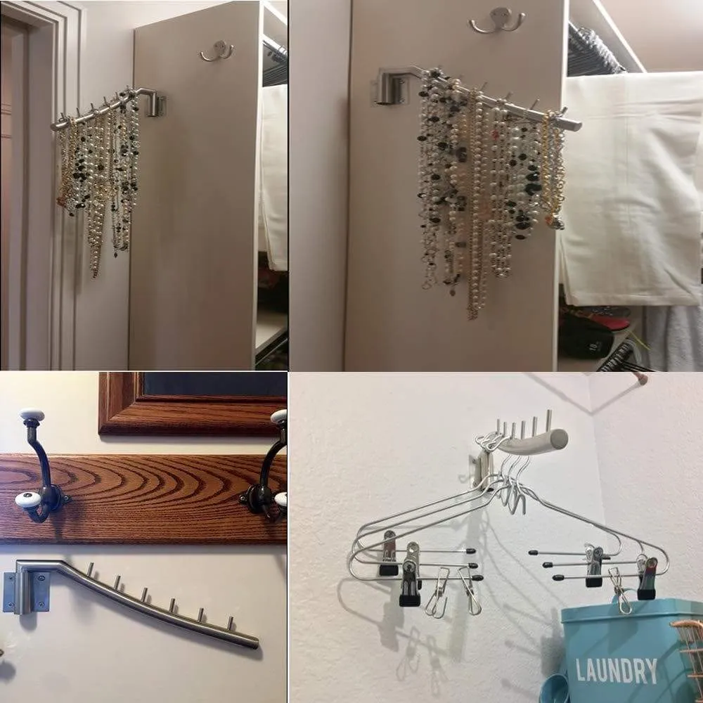 Sunmall 12.6" Folding Wall Mounted Clothes Hanger Rack, Garment Hook Stainless Steel with Swing Arm Holder Clothing Hanging System Closet Storage Organizer for Bedrooms Bathrooms Laundry Room (2 Pack)