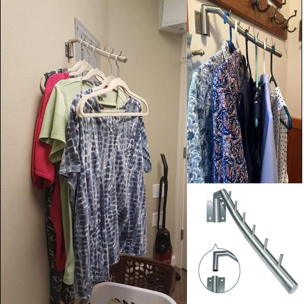 Sunmall 12.6" Folding Wall Mounted Clothes Hanger Rack, Garment Hook Stainless Steel with Swing Arm Holder Clothing Hanging System Closet Storage Organizer for Bedrooms Bathrooms Laundry Room (2 Pack)
