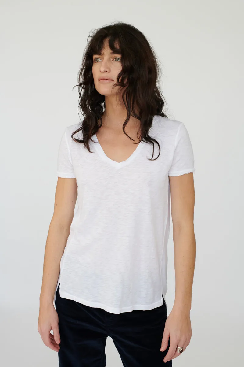 Supima Slub Short Sleeve V-Neck T-Shirt in White