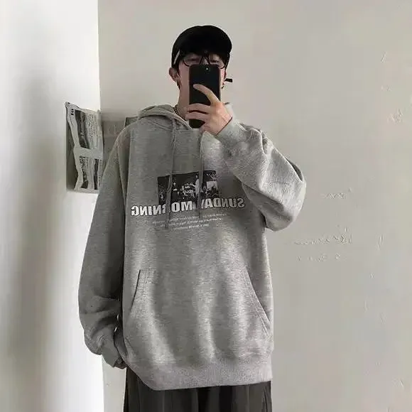 Wiaofellas  -  Sweatshirt for Men 100% Cotton Male Clothes Manga Blue Print Hooded Hoodies Anime Emo Funny Streetwear Harajuku Fashion Warm S