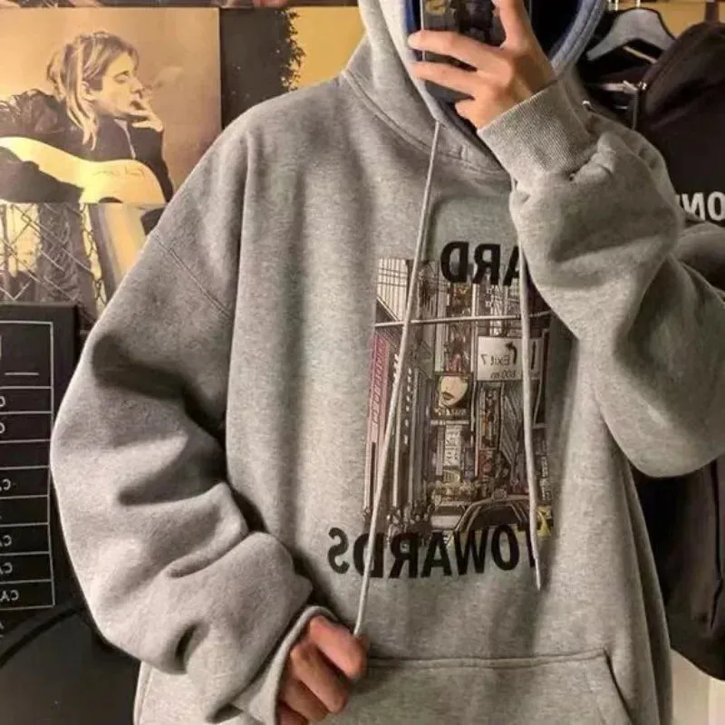 Wiaofellas  -  Sweatshirt for Men 100% Cotton Male Clothes Manga Blue Print Hooded Hoodies Anime Emo Funny Streetwear Harajuku Fashion Warm S