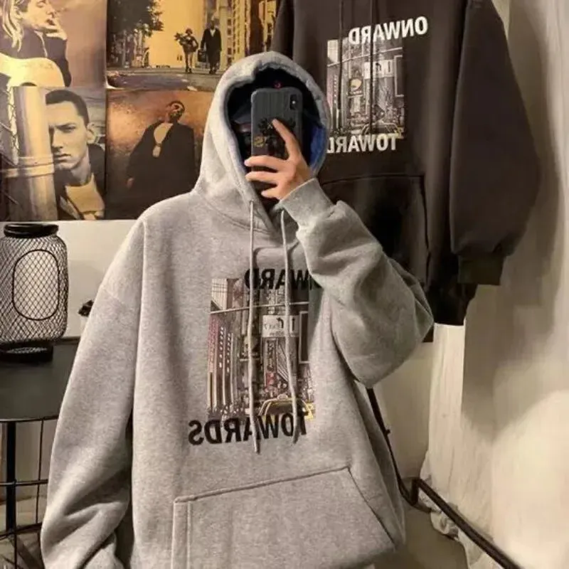Wiaofellas  -  Sweatshirt for Men 100% Cotton Male Clothes Manga Blue Print Hooded Hoodies Anime Emo Funny Streetwear Harajuku Fashion Warm S