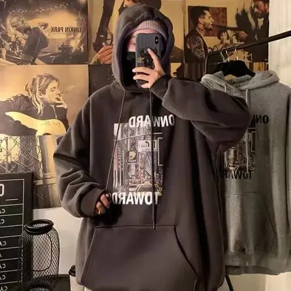 Wiaofellas  -  Sweatshirt for Men 100% Cotton Male Clothes Manga Blue Print Hooded Hoodies Anime Emo Funny Streetwear Harajuku Fashion Warm S
