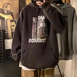Wiaofellas  -  Sweatshirt for Men 100% Cotton Male Clothes Manga Blue Print Hooded Hoodies Anime Emo Funny Streetwear Harajuku Fashion Warm S