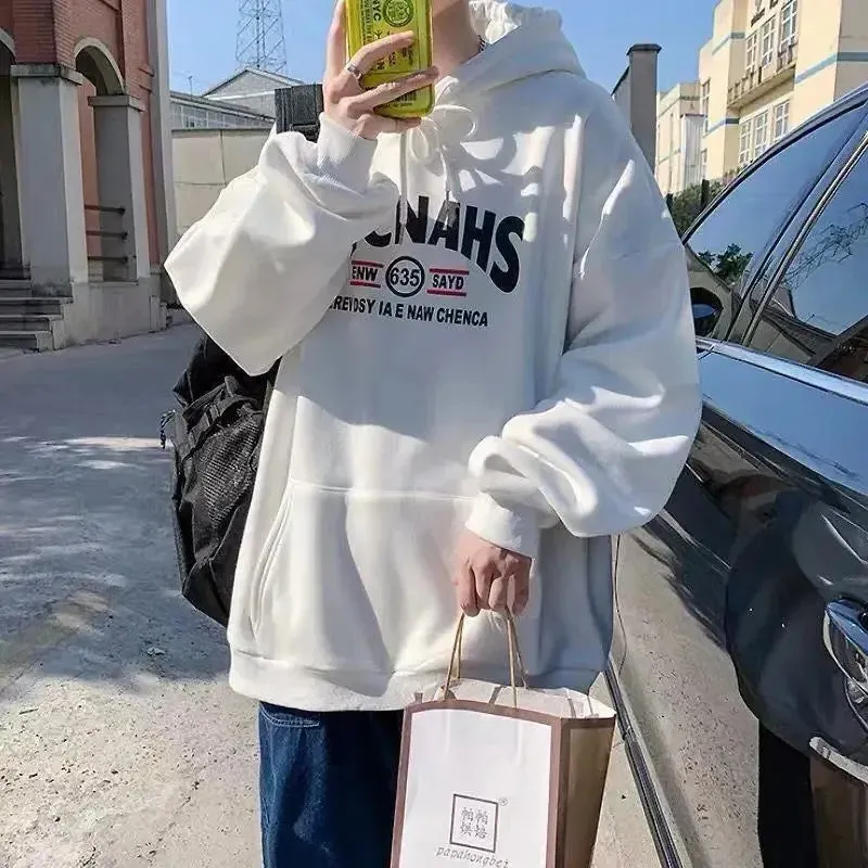 Wiaofellas  -  Sweatshirt for Men 100% Cotton Male Clothes Manga Blue Print Hooded Hoodies Anime Emo Funny Streetwear Harajuku Fashion Warm S
