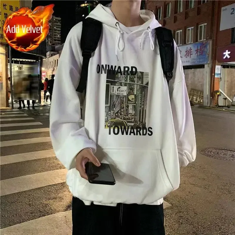 Wiaofellas  -  Sweatshirt for Men 100% Cotton Male Clothes Manga Blue Print Hooded Hoodies Anime Emo Funny Streetwear Harajuku Fashion Warm S