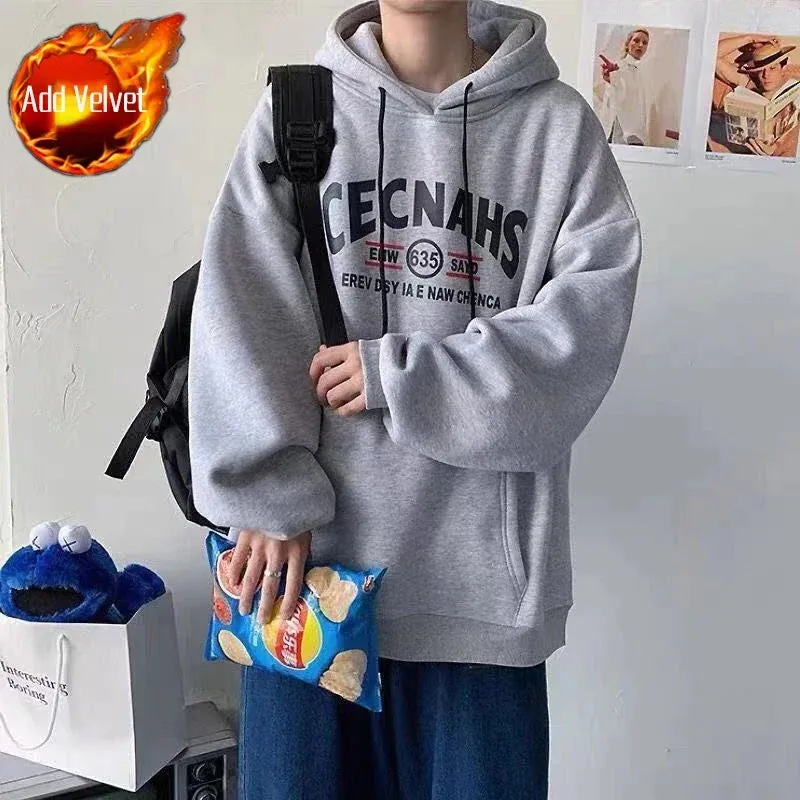 Wiaofellas  -  Sweatshirt for Men 100% Cotton Male Clothes Manga Blue Print Hooded Hoodies Anime Emo Funny Streetwear Harajuku Fashion Warm S