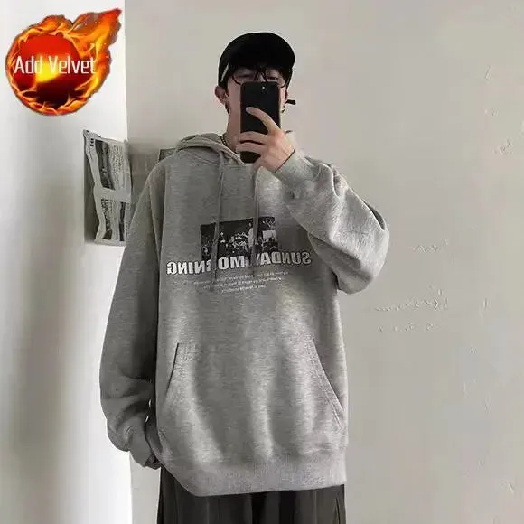 Wiaofellas  -  Sweatshirt for Men 100% Cotton Male Clothes Manga Blue Print Hooded Hoodies Anime Emo Funny Streetwear Harajuku Fashion Warm S
